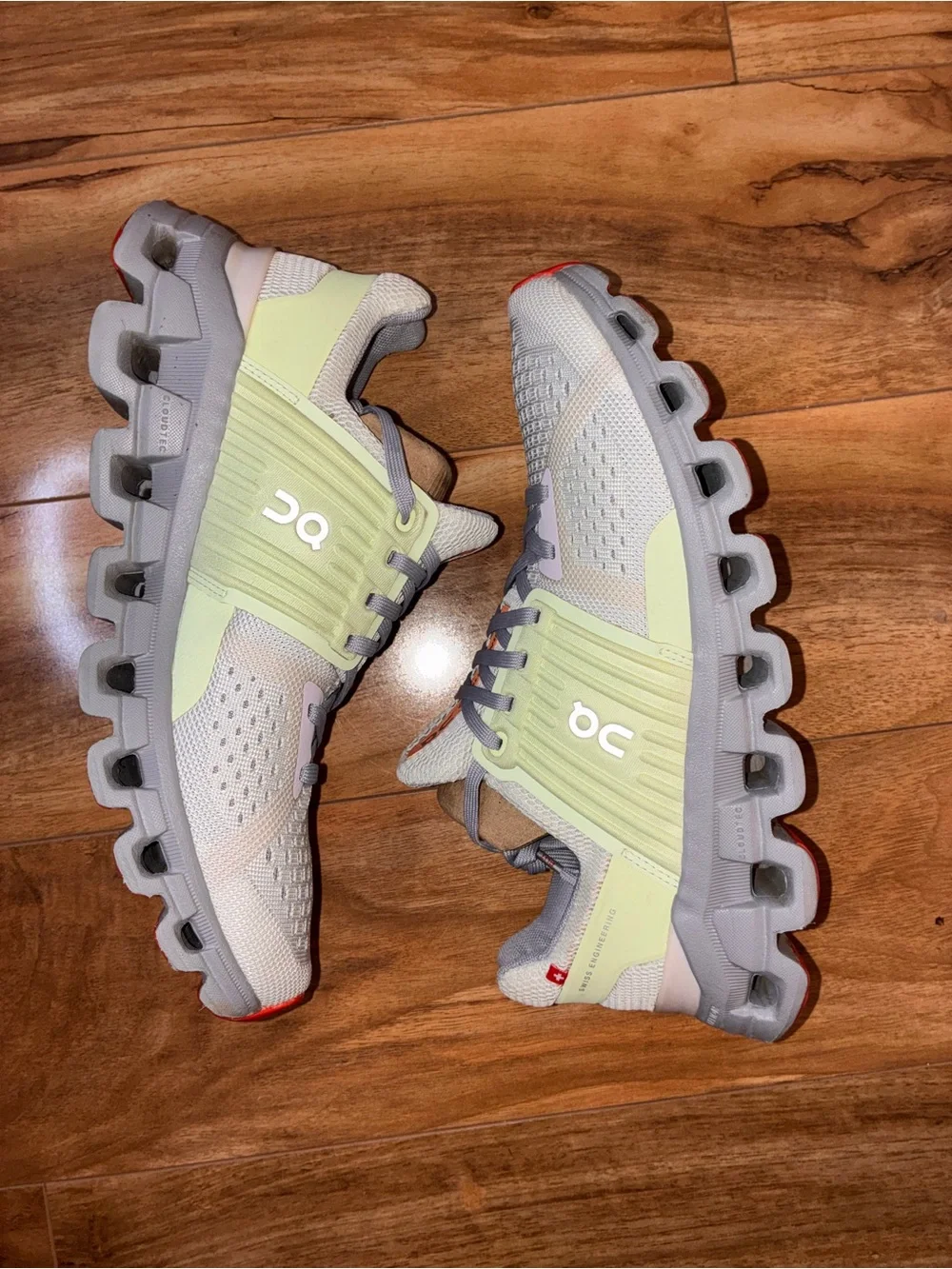 On Running Women's Light Gray, Pale Yellow & Coral Cloud Athletic Shoes